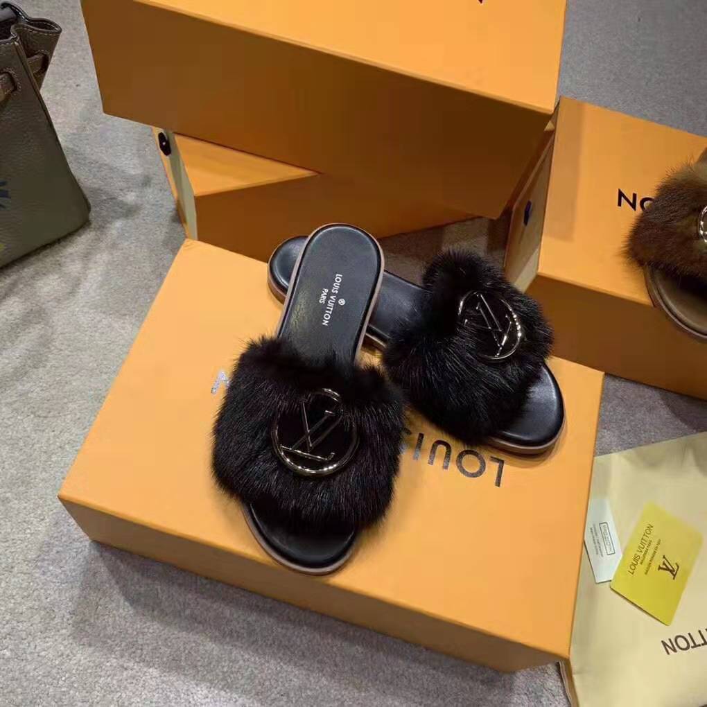 Louis Vuitton LV Women Lock It Mule in Mink and Leather-Black