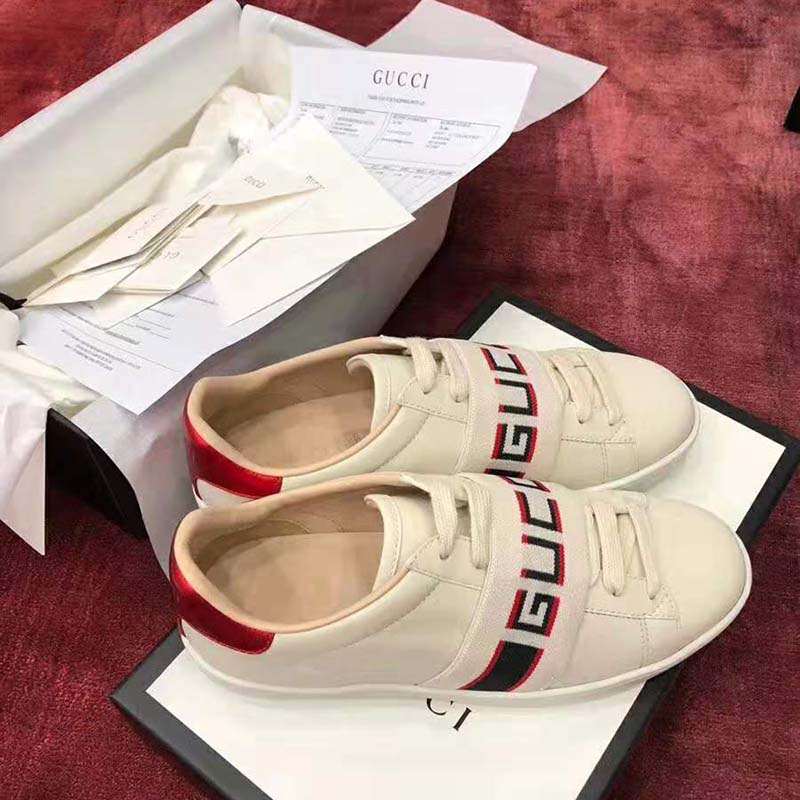 Gucci Unisex Ace Sneaker with Gucci Stripe in White Leather Rubber Sole