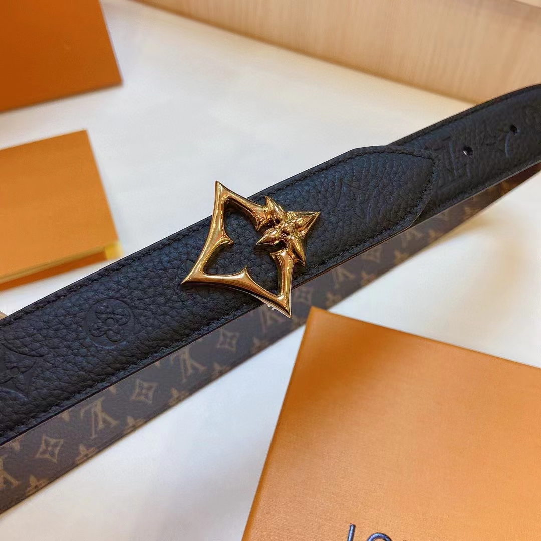 Louis Vuitton Unisex LV Flowergram 30 MM Reversible Belt Monogram Canvas Black Empreinte Leather