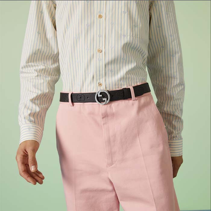 Gucci Unisex Blondie Belt Black Maxi GG Leather G Buckle 3 CM Width