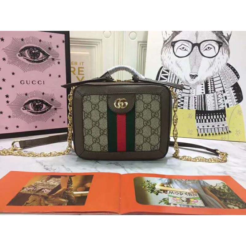 Gucci GG Women Ophidia GG Mini Shoulder Bag Beige/Ebony Supreme