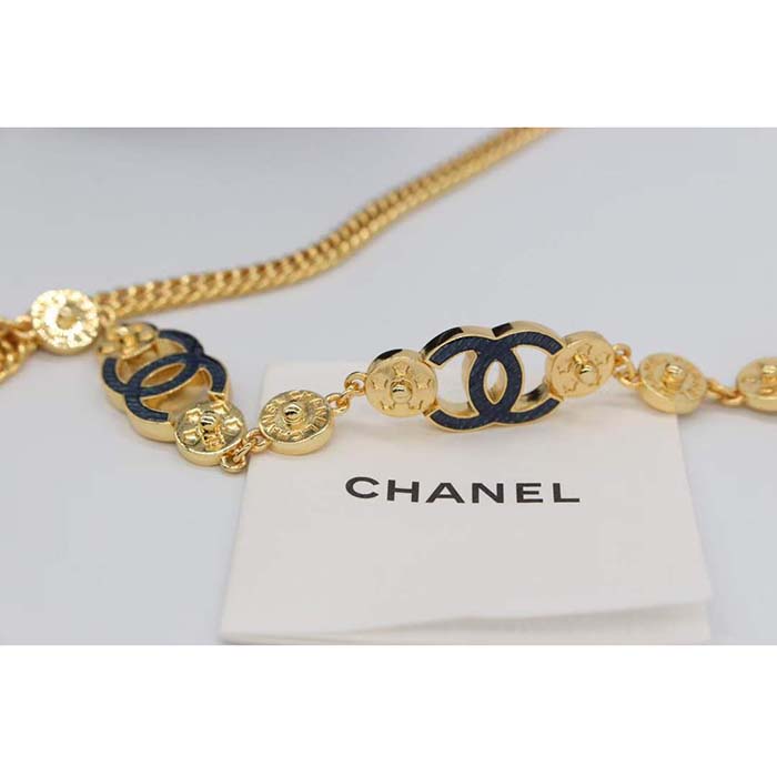 Chanel Women CC Chain Belt Metal Gold Blue Ref. ABC749 B15375 NU456