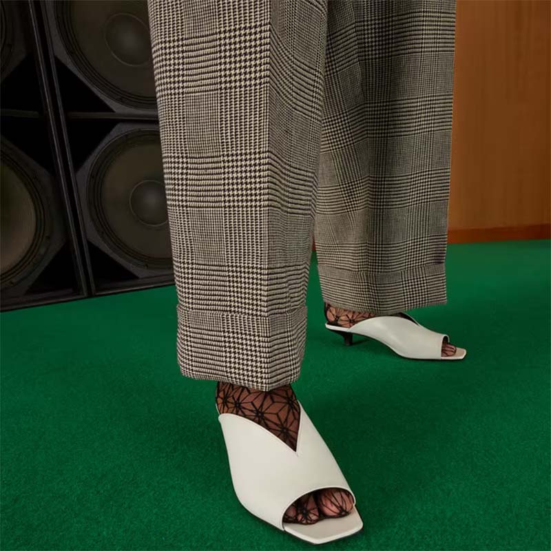 Gucci Women GG Low Heel Sandal White Leather Square Toe