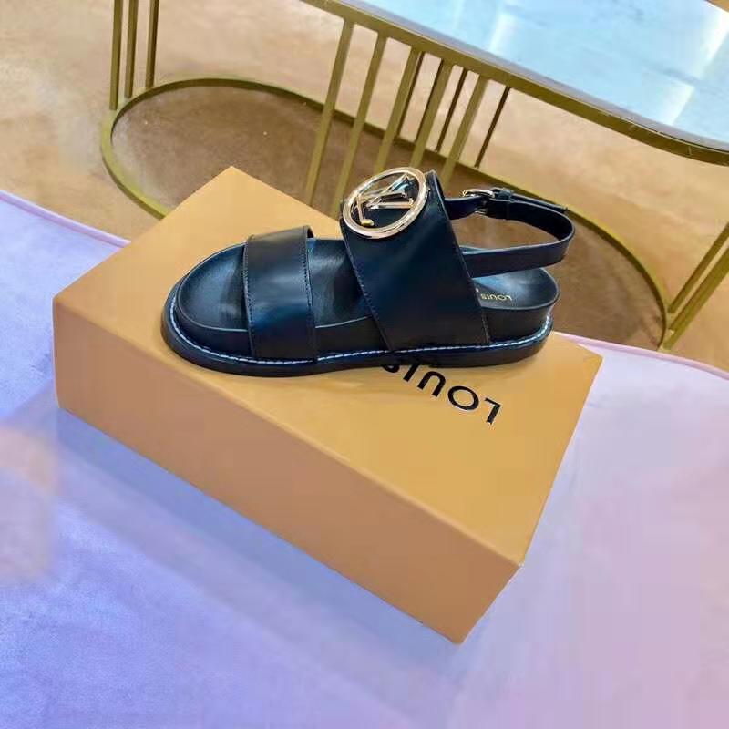 Louis Vuitton LV Women Crossroads Comfort Sandal in Black Glazed Calf Leather