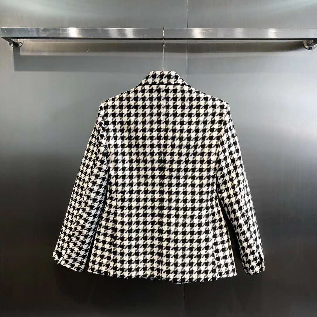 Gucci Women Houndstooth Fitted Jacket in Wool and Cotton-Black