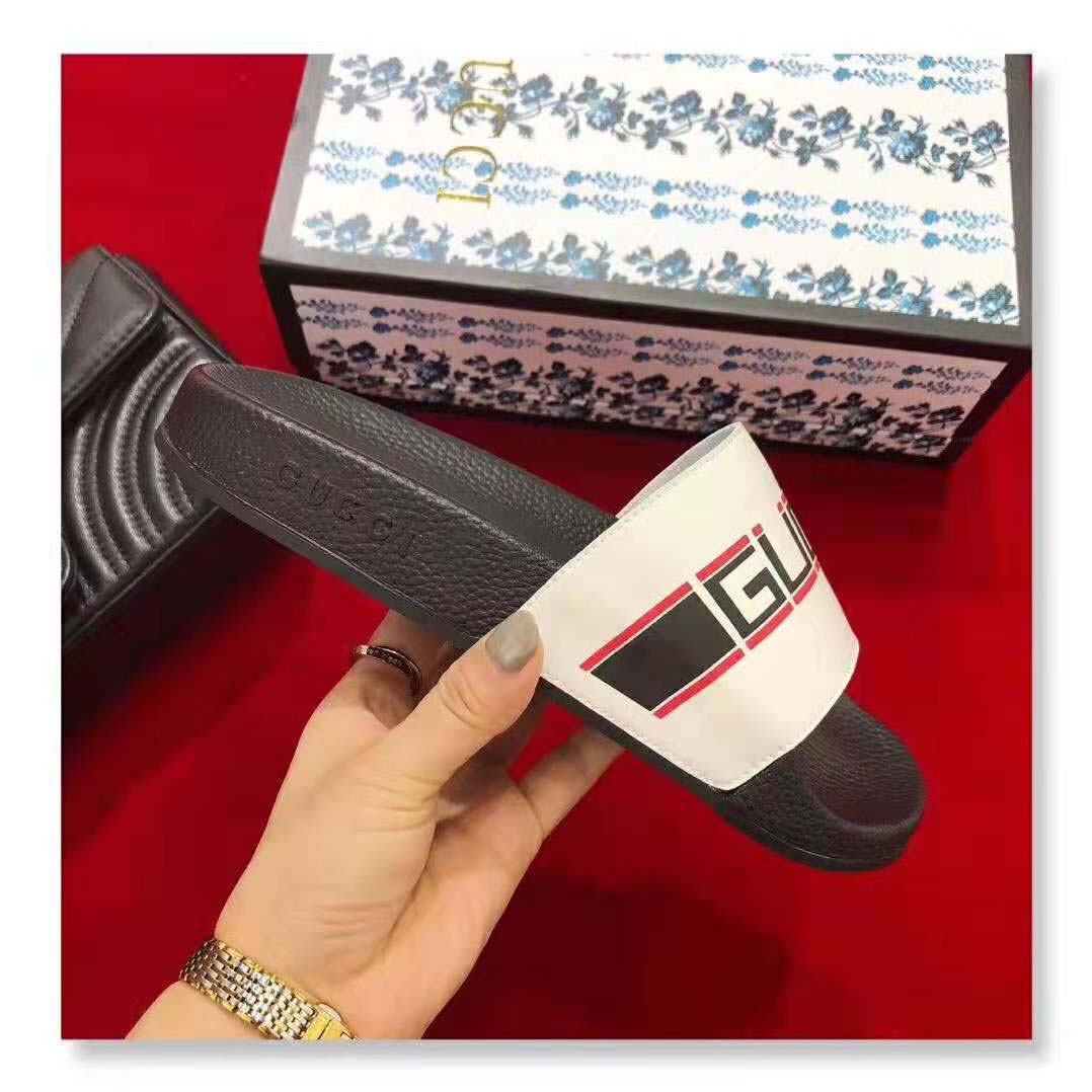 Gucci Unisex Gucci Stripe Rubber Slide Sandal 2cm Height-White