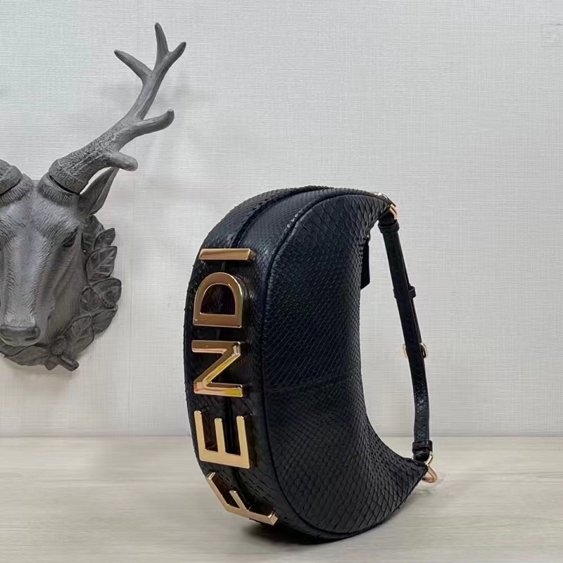Fendi Women FF Fendigraphy Small Black Python Leather Bag