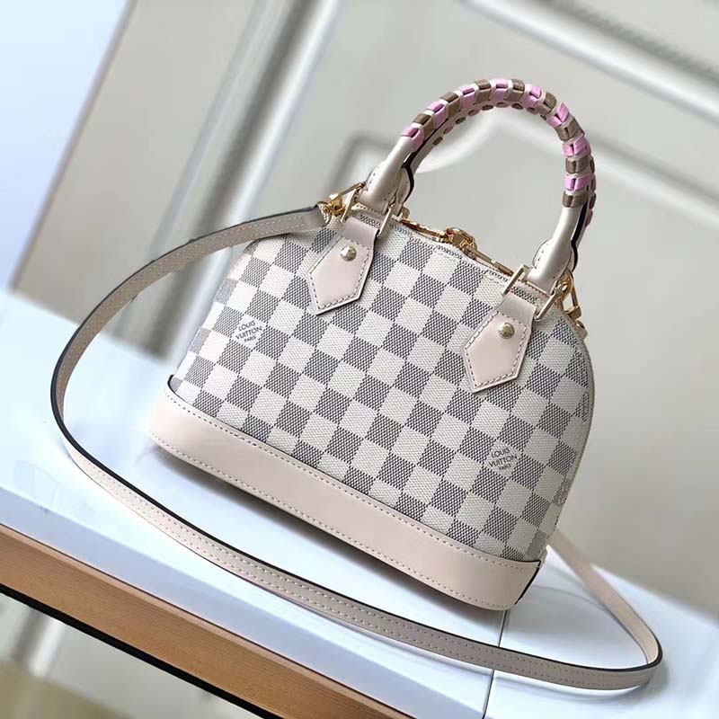 Louis Vuitton LV Women Alma BB Handbag Beige Damier Azur Coated Canvas