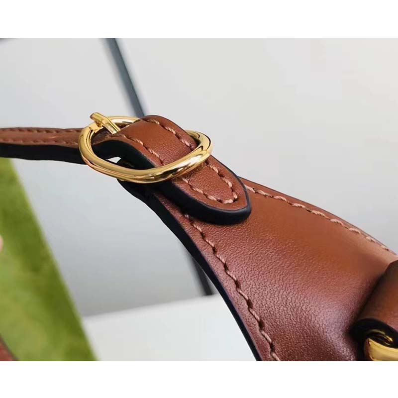 Gucci Women Jackie 1961 Mini GG Shoulder Bag Camel Ebony GG Canvas Crystals