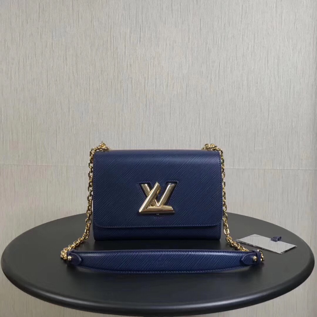 Louis Vuitton LV Women Twist MM Handbag Indigo Blue Epi Grained Cowhide Leather