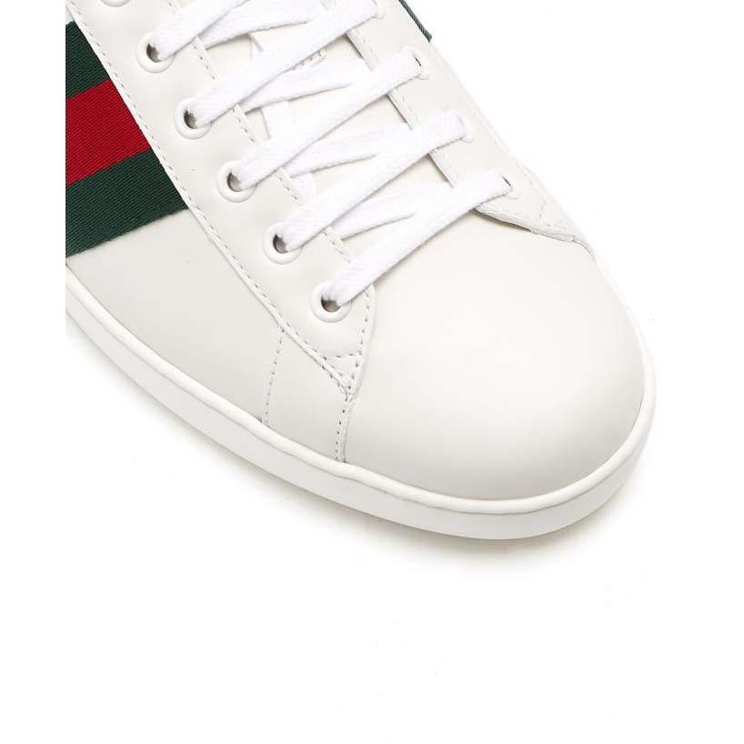 Gucci Men Ace Low-top Sneaker Shoes in Leather with Web-Green
