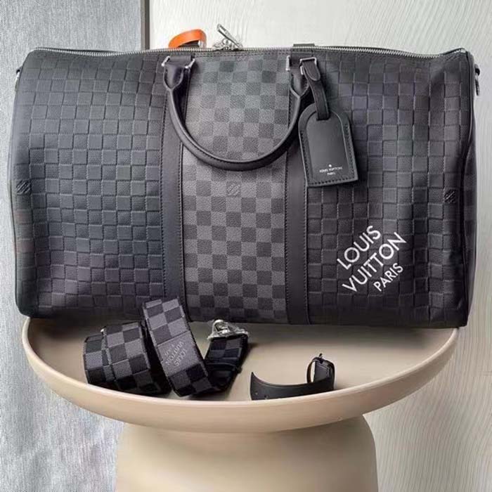 Louis Vuitton LV Unisex Keepall Bandoulière 50 Travel Bag Black Graphite Damier Infini Cowhide