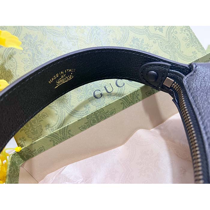 Gucci Women GG Aphrodite Shoulder Bag Double G Black Leather Zip Closure