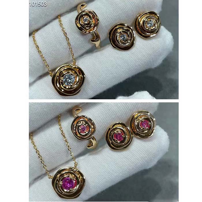 Dior Women CD Large Rose Dior Couture Earrings Pink Gold Diamonds 0.14 ct