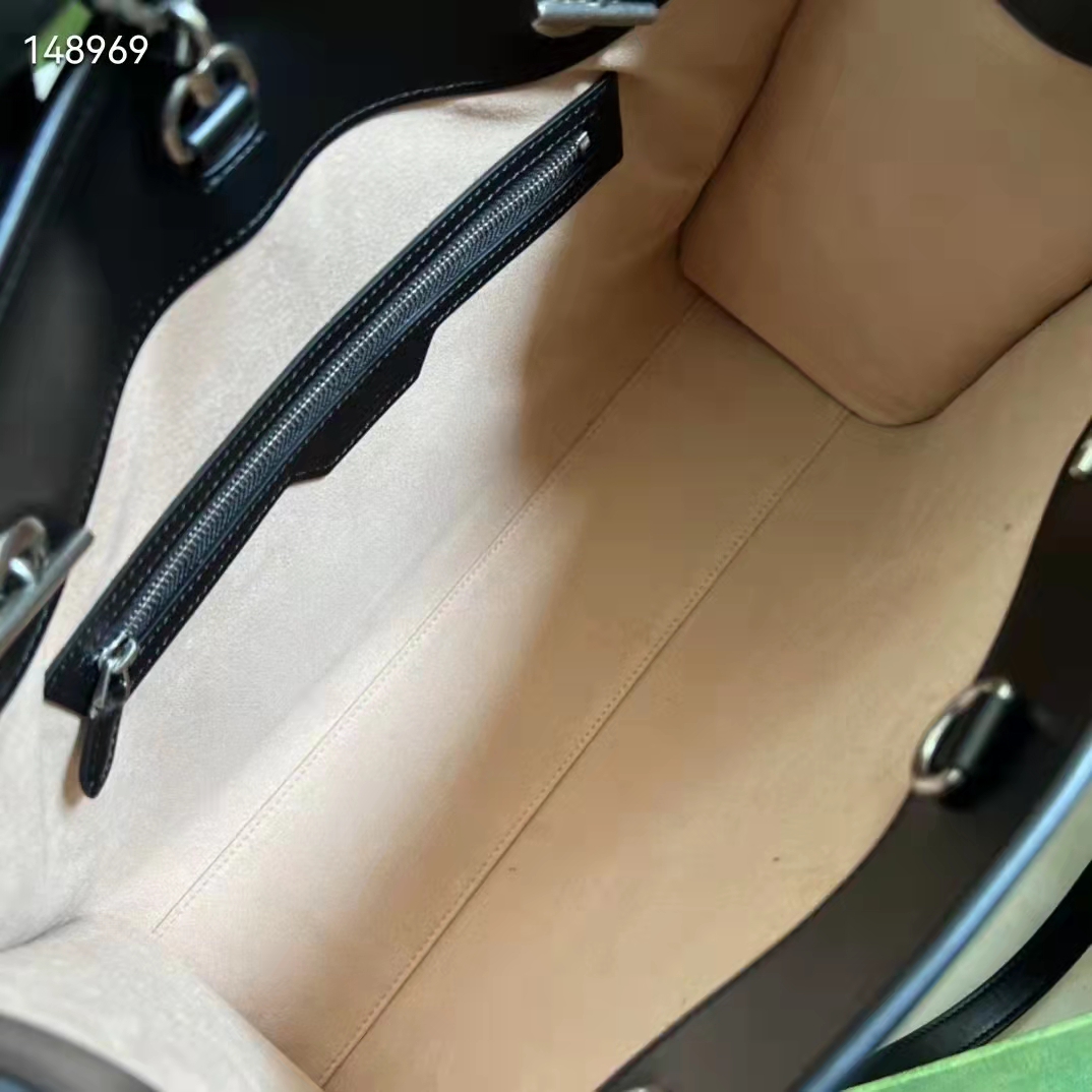 Gucci Unisex GG Marmont Medium Tote Bag Black Matelassé Leather Double G