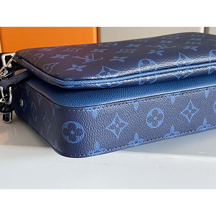 Louis Vuitton LV Unisex Trio Messenger Cobalt Blue Monogram Coated Canvas Taiga Cowhide Leather