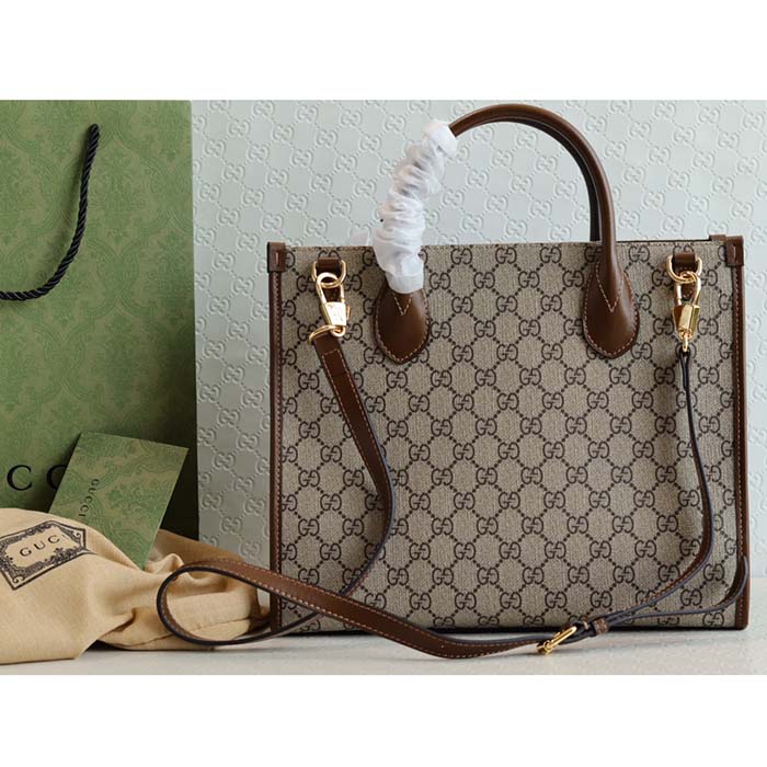 Gucci Unisex GG Small Tote Bag Beige Ebony GG Supreme Canvas
