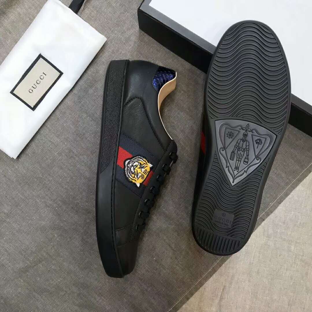 Gucci Men Ace Embroidered Sneaker Shoes with Tiger Web-Black