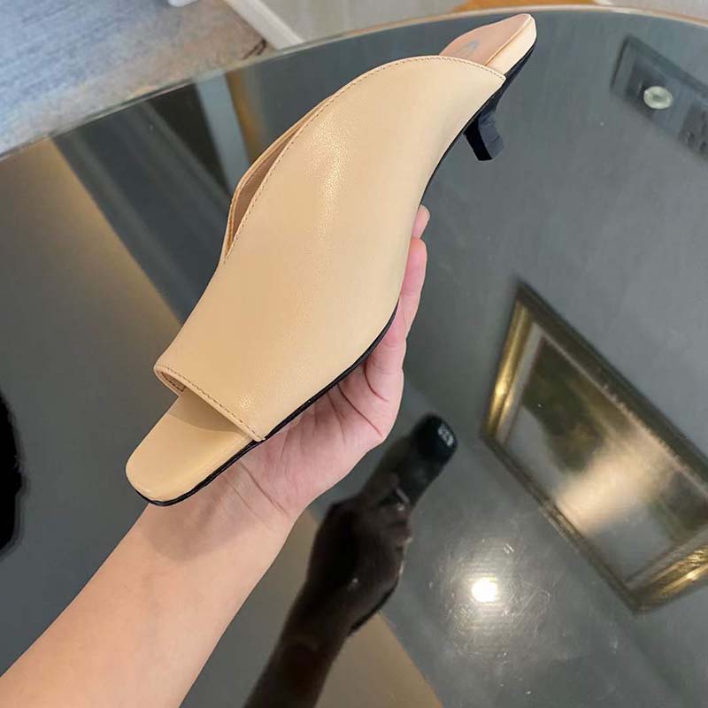 Gucci Women GG Mid-Heel Open-Toe Pump Light Pink Leather Sole 7.6 Cm Heel