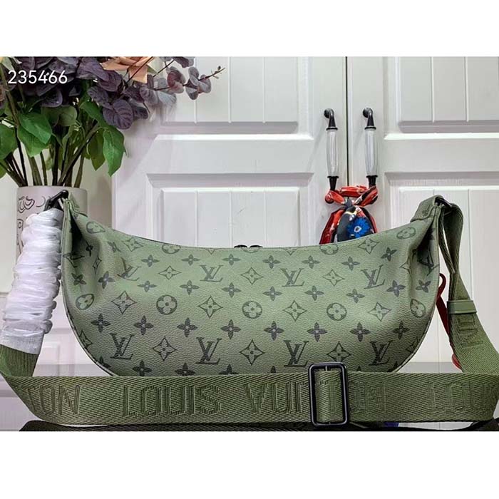 Louis Vuitton LV Unisex Hamac Bag Khaki Green Vermillion Red Monogram Coated Canvas Cowhide Leather
