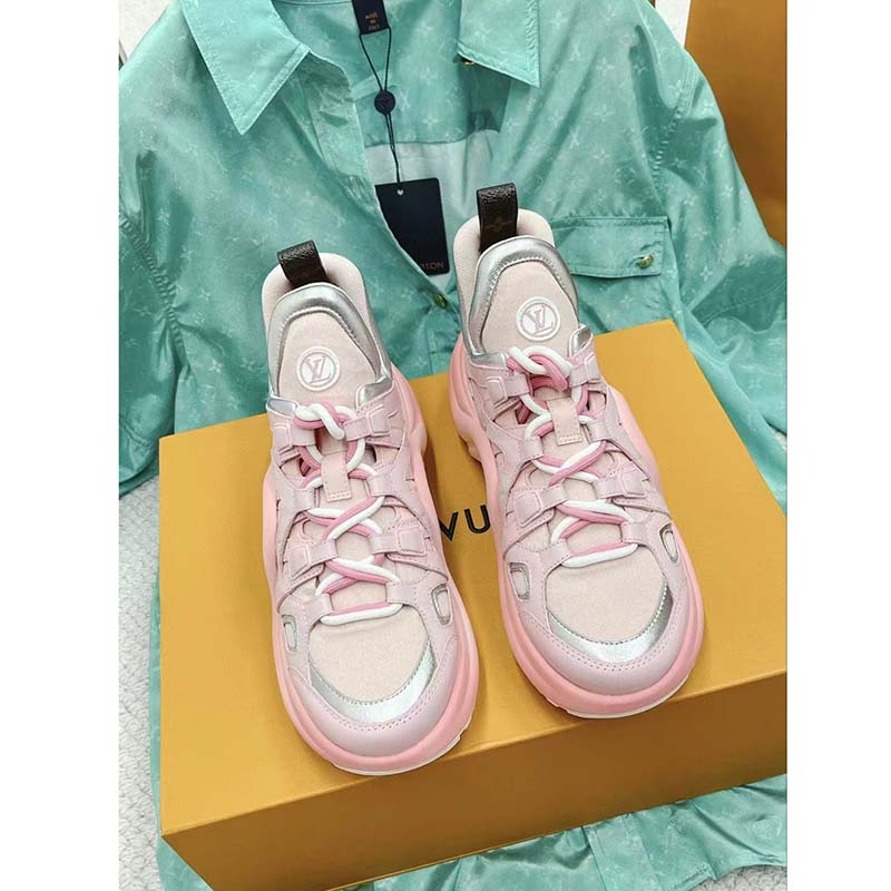 Louis Vuitton Women LV Archlight Sneaker Rose Clair Pink Mix Materials Ribbon Laces