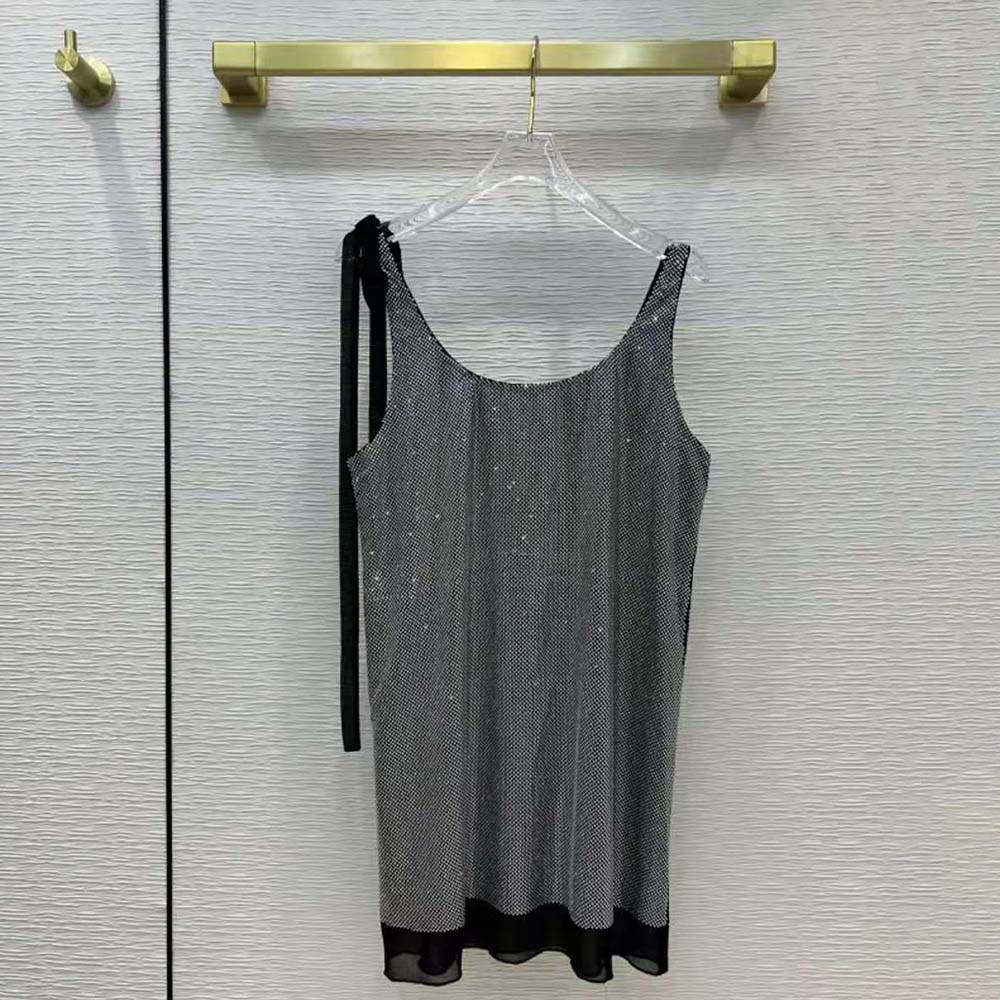 Prada Women Studded Chiffon Dress with a Fluid Silhouette