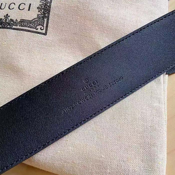 Gucci Unisex GG Signature Leather Belt Black Interlocking G Buckle 3.8 CM Width