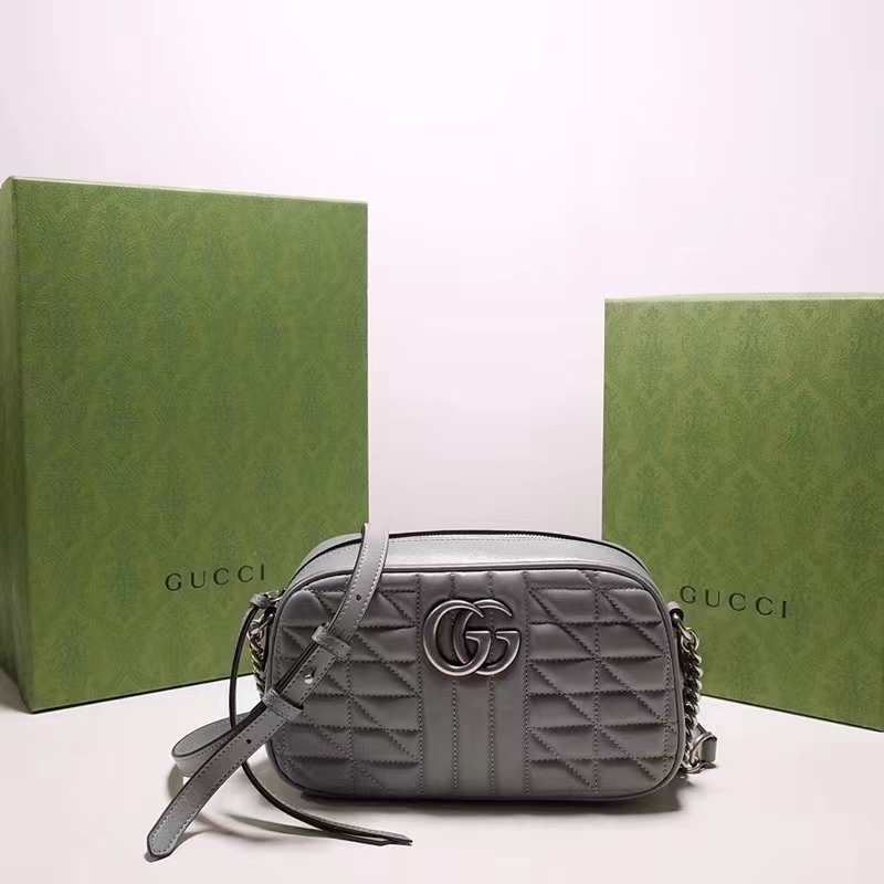 Gucci Women GG Marmont Small Shoulder Bag Grey Matelassé