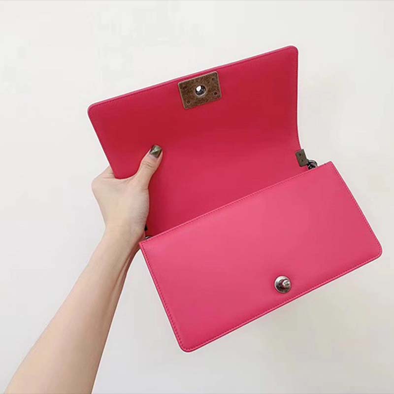 Chanel Women Leboy Flap Bag with Chain in Calfskin Leather-Rose