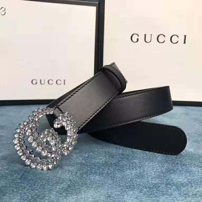 Gucci Unisex Leather Belt with Double G Buckle-Black