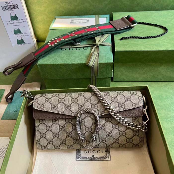 Gucci Women Dionysus Small Shoulder Bag Beige Ebony GG Supreme Canvas