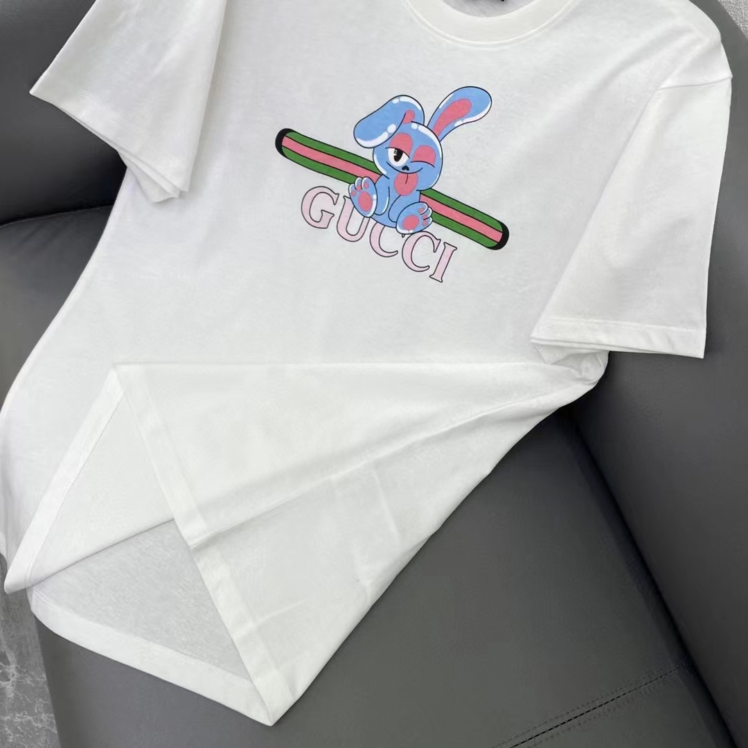 Gucci Men GG Cotton Jersey Printed T-Shirt White Crewneck Short Sleeves