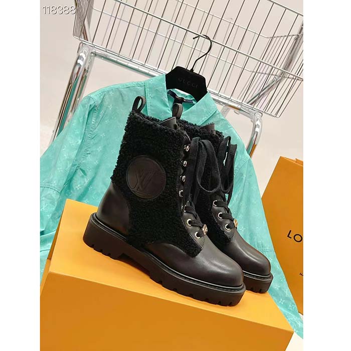 Louis Vuitton LV Women Territory Flat Ranger Black Calf Leather Wool