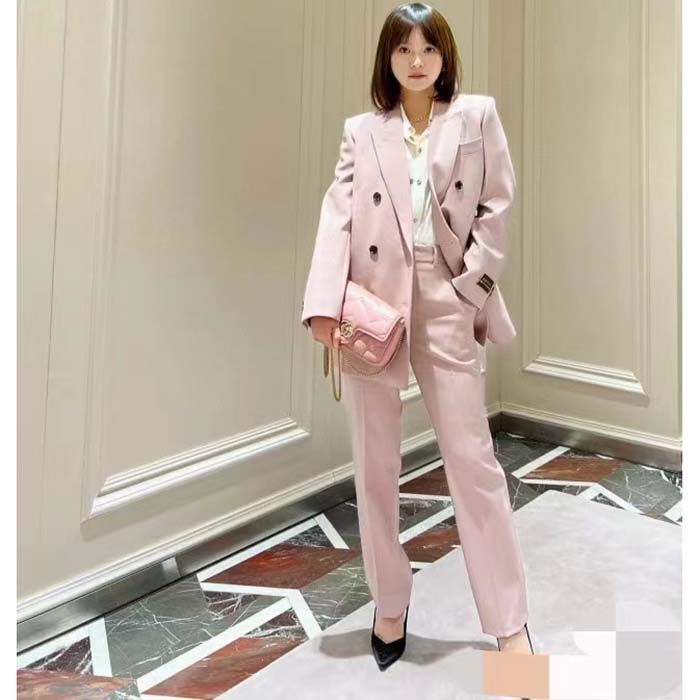 Gucci Women GG Wool Jacket Point Revers Double-Breasted Breast Pocket Rear Vent