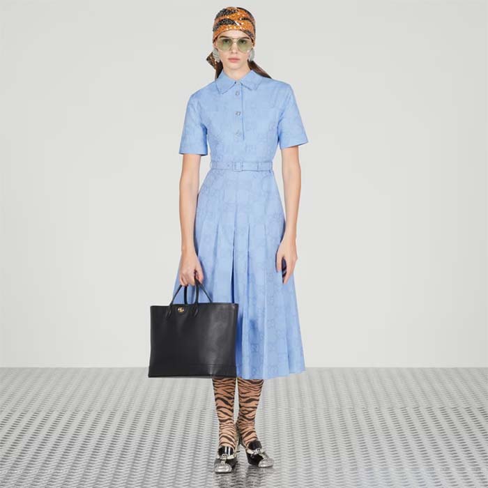 Gucci Unisex GG Ophidia Medium Tote Bag Black Leather Double G