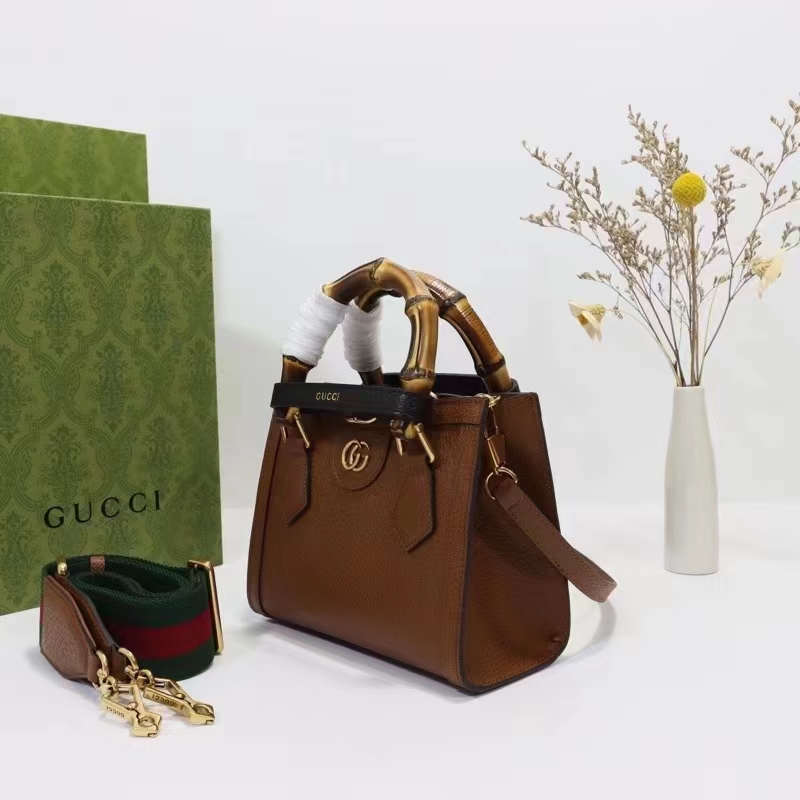 Gucci GG Women Diana Mini Tote Bag Cuir Brown Leather Double G