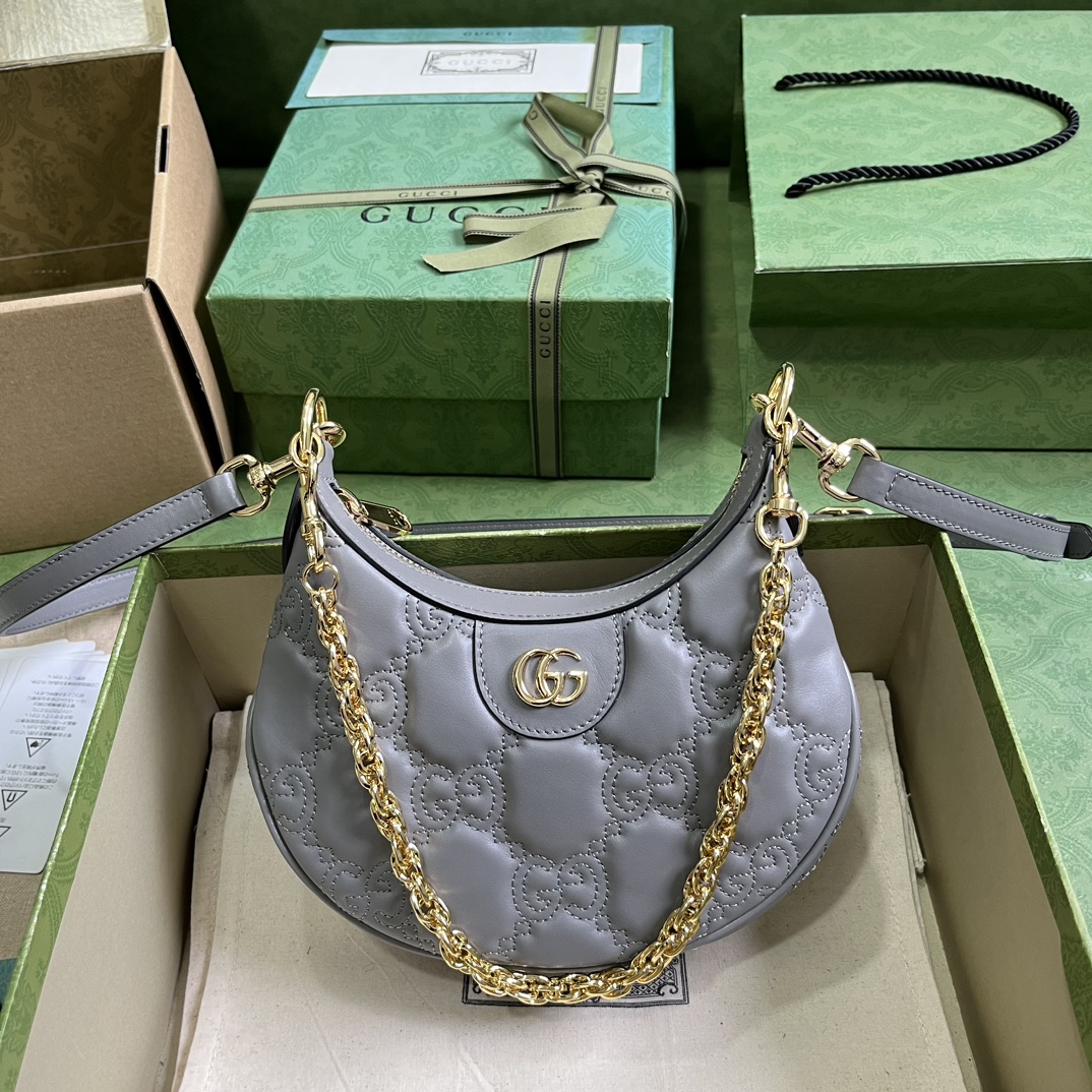 Gucci Women GG Matelassé Mini Bag Grey GG Matelassé Leather Double G
