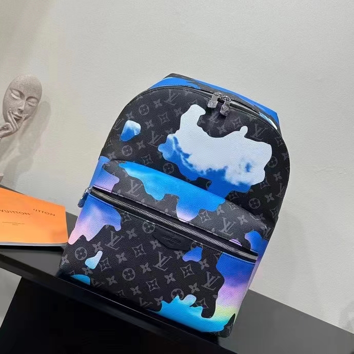 Louis Vuitton LV Unisex Discovery Backpack Sunrise Monogram Eclipse Coated Canvas Cowhide Leather