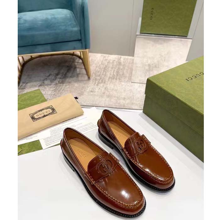 Gucci Unisex GG Interlocking G Cut-Out Loafer Cuir Leather Flat 1.5 CM Heel