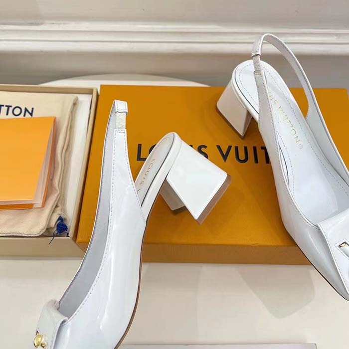Louis Vuitton LV Women Shake Slingback Pump White Patent Calf Leather Lambskin 5.5 Cm Heel