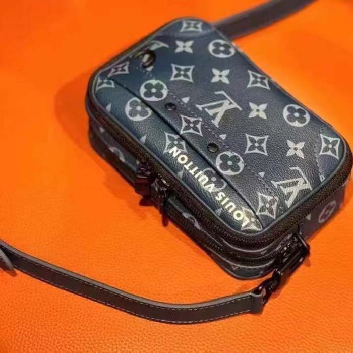 Louis Vuitton LV Unisex Nano Alpha Atlantic Blue Monogram Coated Canvas Cowhide Leather