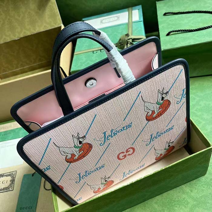 Gucci Unisex Printed Tote Bag GG The Jetsons Print Pink Blue Supreme Canvas