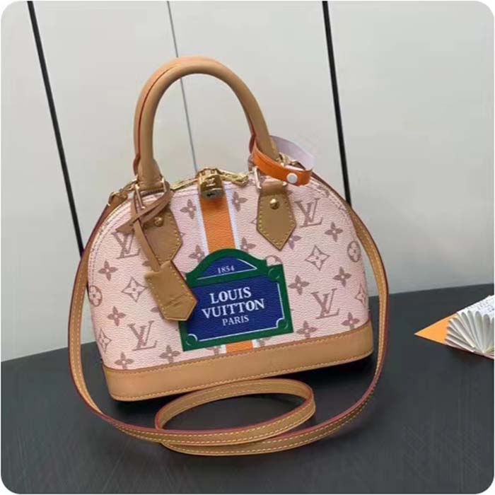 Louis Vuitton LV Women Alma BB Handbag Beige Ocher Monopaname Coated Canvas Cowhide Leather