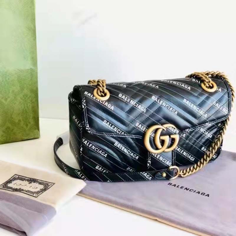 Gucci Women The Hacker Project Small Dionysus Bag Black Balenciaga Print Black Leather