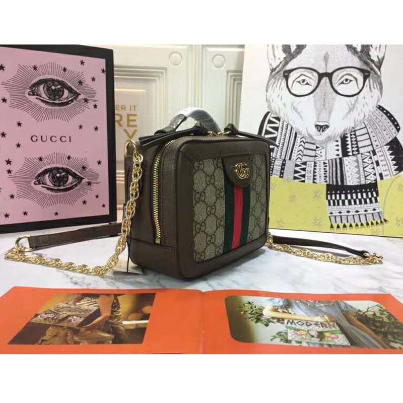 Gucci GG Women Ophidia GG Mini Shoulder Bag Beige/Ebony Supreme