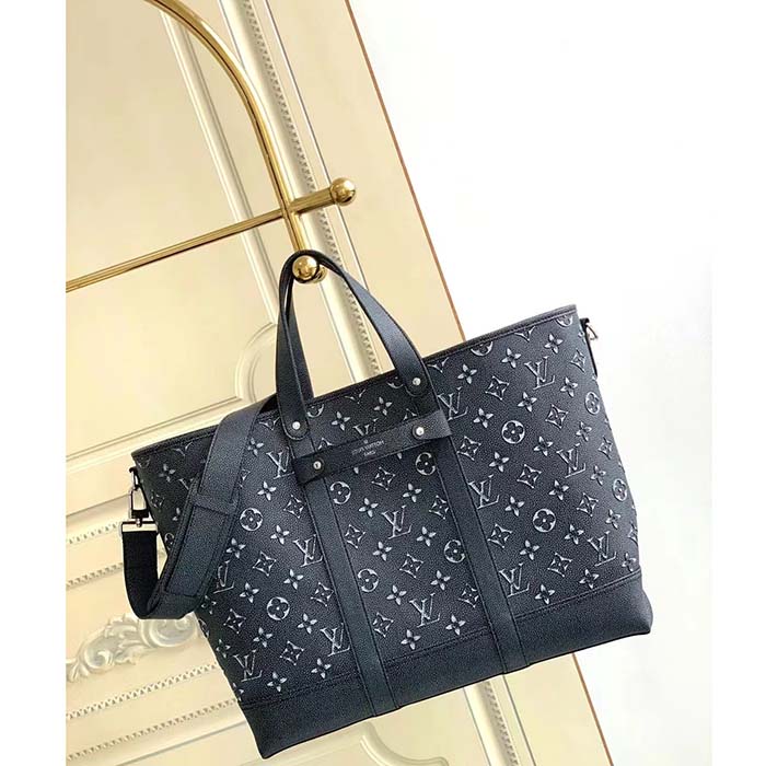 Louis Vuitton LV Unisex Tote Journey Carryall Bag Black Charcoal Cowhide Leather