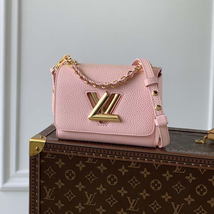 Louis Vuitton LV Women Twist PM Handbag Pink Grained Calfskin Leather