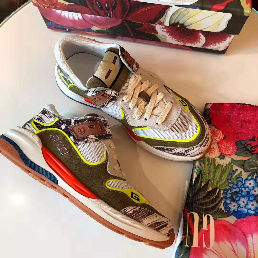 Gucci Men’s Ultrapace Sneaker in Leathers and Fabrics 3 cm Heel-Green