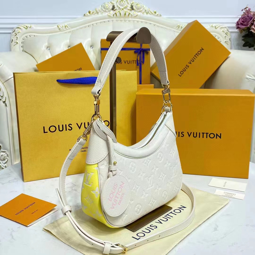 Louis Vuitton LV Women Bagatelle Beige Handbag Printed Embossed Grained Cowhide Leather