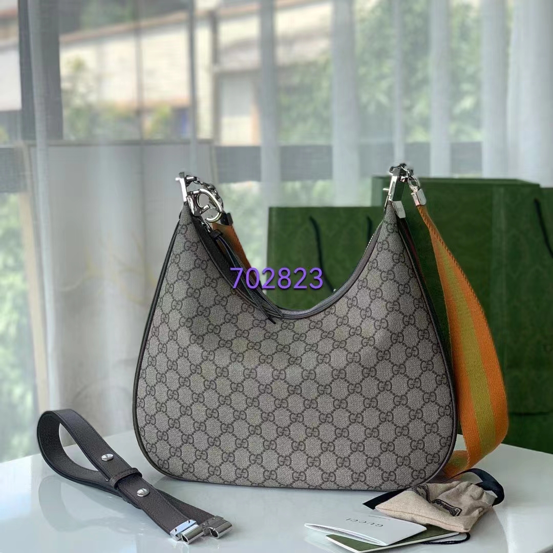 Gucci Women Attache Small Shoulder Bag Beige Ebony GG Supreme Canvas